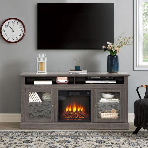 Retro TV Stand for 65'' TV, TV Console Cabinet with Storage, Open Shelves Entertainment Center for Living Room and Bedroom